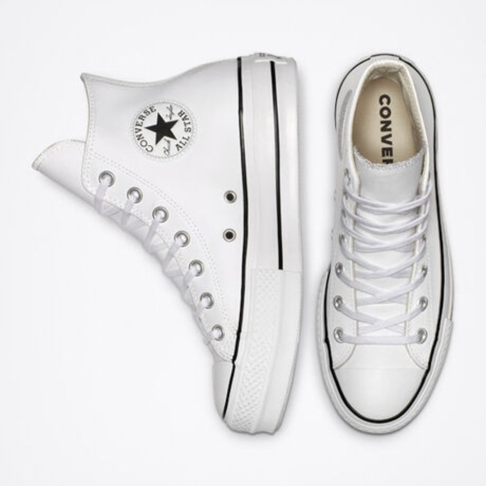 NWOT White Platform Leather Converse